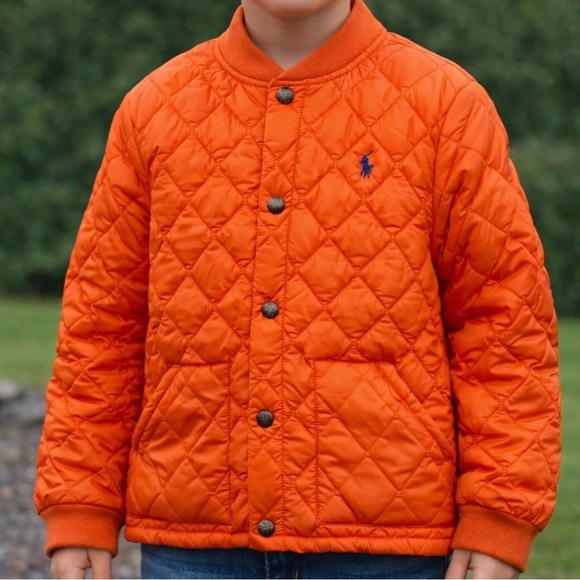 Polo Ralph Lauren Other - POLO Ralph Lauren Kid’s Size 7 Orange Quilted Lightweight Jacket Spring Logo